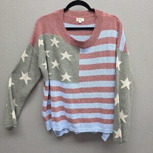 POL Sweater Womens XL Star Stripe Flag Distressed Pullover Patriotic Cozy Top